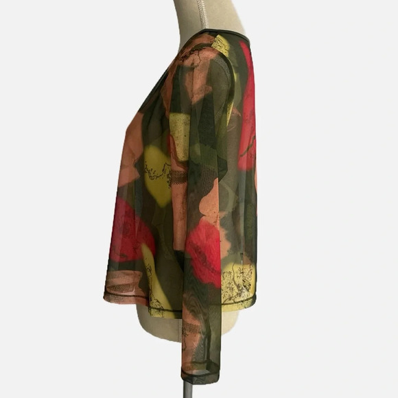 Sympli Floral Camo Mesh Cropped Top Size 12 Long Sleeve Scoop Neck NWT - Picture 6 of 14